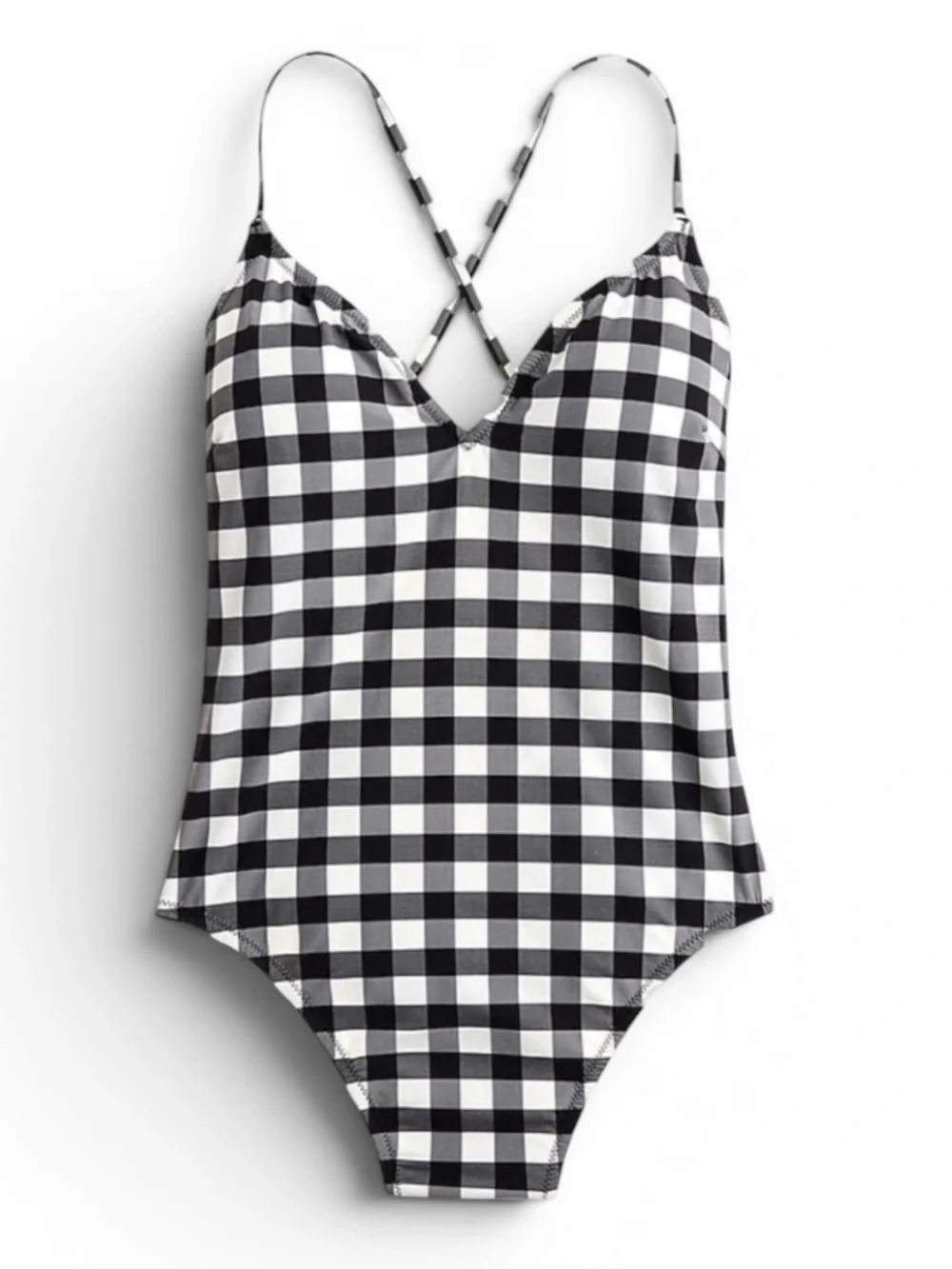 J. Crew Black And White Gingham Criss Cross Back Strap One Piece Swimsuit